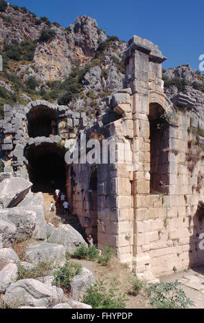 Le gallerie nel retro dell'ANFITEATRO ROMANO a LYCIAN rovine di Myra - KALE, Turchia Foto Stock