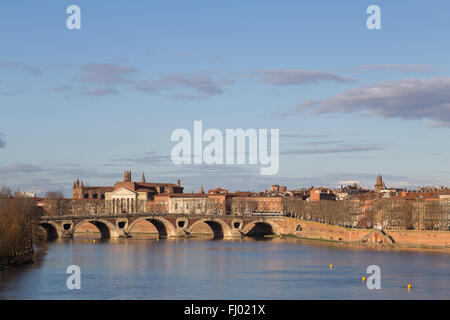 Vista sul Fiume Garonne verso Pont Neuf a Tolosa. Foto Stock