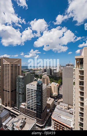 Il porto di Sydney con barche e yacht e edifici adiacenti da altezza Foto Stock