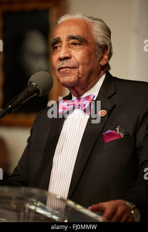 NY Congressman Charles Rangel parla al 2016 Martin Luther King Jr day celebrazione presso la casa di Nan della giustizia in Harlem Foto Stock