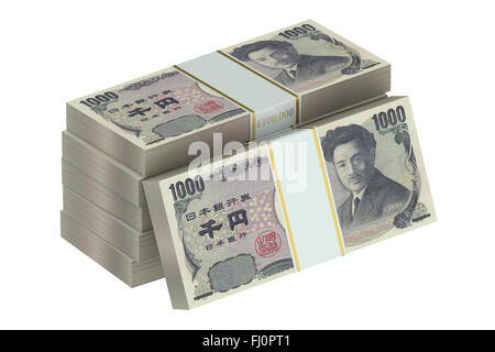 Confezioni di yen giapponese isolati su sfondo bianco Foto Stock
