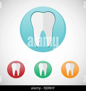 Denti bianchi isolato sul round pulsanti colorati. Grandi e piccoli denti di vettore digitale di set di icone. Illustrazione Vettoriale