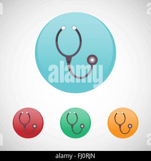 Stetoscopio. Assistenza sanitaria. Sfondo digitale medical vector icon set isolato sulla colorata pulsanti rotondi. Illustrazione Vettoriale