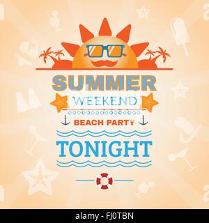 Summer Weekend Beach Party Flyer illustrazione vettoriale. Vacanze Vacanze a caldo scheda. Agenzia di viaggi modello di pagina di intestazione. Illustrazione Vettoriale