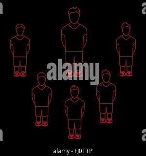 Il calcio calcio, baseball squadra di pallavolo. I giocatori rosso silhouette isolato su sfondo scuro. Digital illustrazione vettoriale. Illustrazione Vettoriale