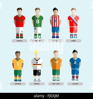 Football Club giocatori di calcio sagome. Computer game Soccer team di giocatori insieme. Infografico sport. Sfondo digitale vettore. Illustrazione Vettoriale