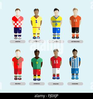 Football Club giocatori di calcio sagome. Computer game Soccer team di giocatori insieme. Infografico sport. Sfondo digitale vettore. Illustrazione Vettoriale