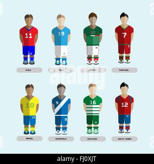 Football Club giocatori di calcio sagome. Computer game Soccer team di giocatori insieme. Infografico sport. Sfondo digitale vettore. Illustrazione Vettoriale