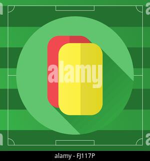 Arbitro di colore giallo e rosso icona sul gioco del calcio Campo sullo sfondo. Gli sport outdoor sfondo digitale illustrazione vettoriale. Illustrazione Vettoriale