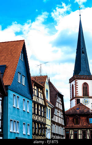 Lohr am Main - row case storiche nel centro storico- Baviera, Germania Foto Stock