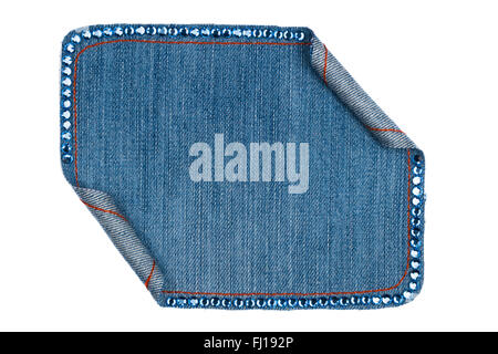 Telaio leggero realizzato in denim blu con strass, isolato su un bianco Foto Stock
