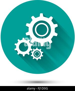 Icona delle impostazioni su sfondo verde con lunga ombra Illustrazione Vettoriale