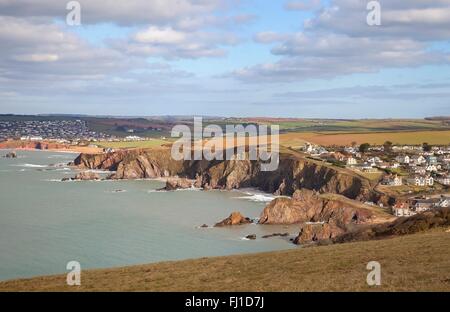 Vista la vite dalla coda verso la speranza Cove, Devon, Inghilterra Foto Stock