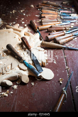 Strumenti di scultori in legno Foto Stock