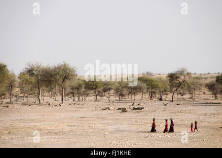 Le donne a piedi nel deserto di Thar vicino a Jaisalmer , India