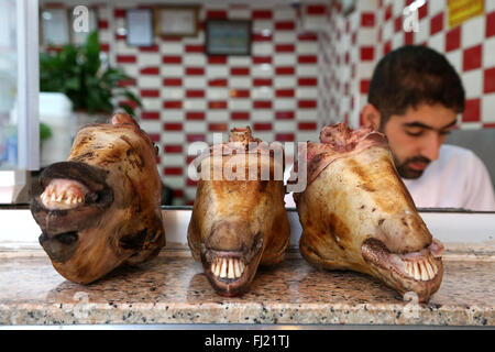 Teste di montone in vendita presso la macelleria in Istanbul , Turchia Foto Stock