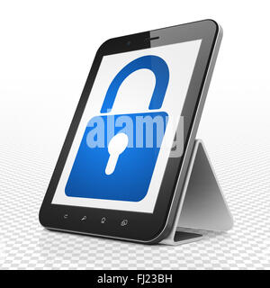 Il concetto di privacy: Computer tablet con lucchetto chiuso sul display Foto Stock
