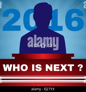 Dibattiti elettorali campagna annuncio Flyer. Chi è il prossimo Presidente - Promozione Sociale Banner. Bandiera americana di elementi simbolici. Illustrazione Vettoriale