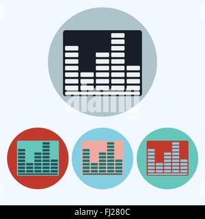 Icona Equalizzatore impostato. Musica equalizzatore pulsanti rotondi isolati su bianco. Sfondo digitale illustrazione vettoriale. Illustrazione Vettoriale