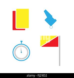 Gioco del calcio elementi isolati su bianco. Piatto icone del vettore di oggetti di calcio. Illustrazione Digitale. Illustrazione Vettoriale