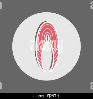 Pesce rosso Slice round icona. Frutti di mare. Fette di Salmone. Fette di trota. Vettore digitale illustrazione piatta Illustrazione Vettoriale