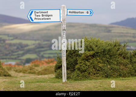 Cartello a angolo Beltor in Dartmoor Devon, Regno Unito. Foto Stock
