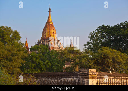 52 metro alto Ananda Paya o il tempio fu costruito dal re Kyanzittha intorno al 1100 - BAGAN MYANMAR Foto Stock