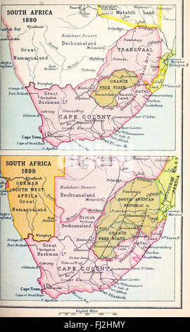 Mappa di Sud Africa nel 1880 e 1899 Foto Stock