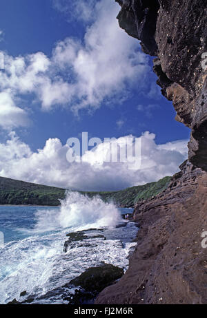 Onde si infrangono in tropicale di Hanauma Bay - Oahu, HAWAII Foto Stock