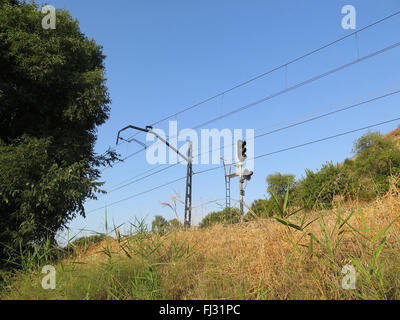 Diga ferroviaria sulla giornata soleggiata vicino a Alora, andalusia Foto Stock