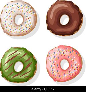 Donuts set. Isolato su bianco. Illustrazione Vettoriale. Illustrazione Vettoriale