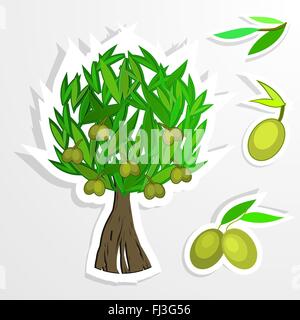 Albero su carta. Olio d'oliva. Vector ulivo. Illustrazione Vettoriale