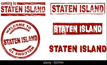 Set di inchiostro stilizzata timbri che mostra la città di Staten Island Illustrazione Vettoriale