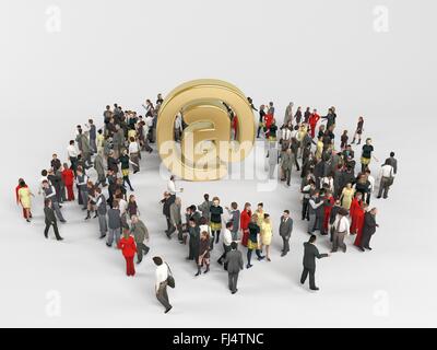 3d caratteri attorno a un dorato all'icona all'interno di una fase di bianco Foto Stock