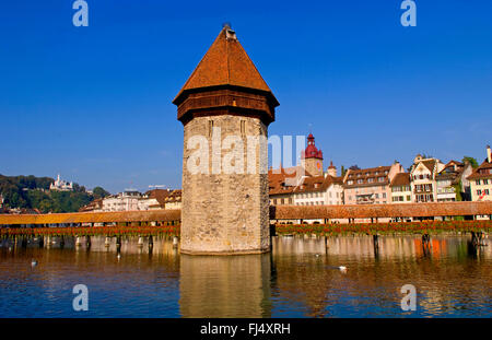 Kapelbrucke ponte denominato Ponte della Cappella presso il lago di Lucerna, Svizzera, Lucerna Foto Stock