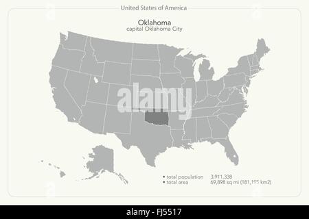 Stati Uniti d'America mappa isolato e Oklahoma State territorio. vettore politico USA mappa geografica modello di pagina di intestazione Illustrazione Vettoriale