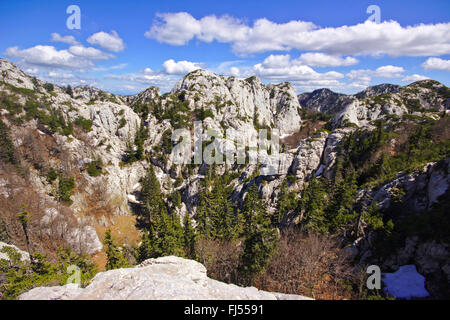 Dolina nel paesaggio carsico, Croazia, Velebit settentrionale del Parco Nazionale Foto Stock