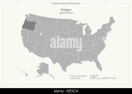 Stati Uniti d'America mappa isolato e Oregon State territorio. vettore politico USA mappa geografica modello di pagina di intestazione Illustrazione Vettoriale