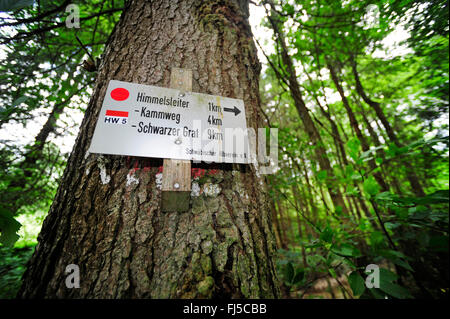 Informazioni segno della Schwarzwald-Schwaebische-Alb-Allgaeu-Weg, HW5, Germania, Allgaeu, Isny im Allgaeu Foto Stock