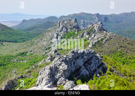 Rocce calcaree nella montagna di Velebit gamma, vista dal Kuk od Karline Piano, Croazia Foto Stock