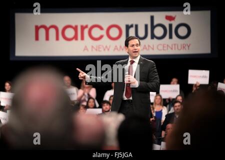 Il candidato repubblicano alla presidenza il senatore Marco Rubio parlando con i sostenitori di una campagna al rally Silverton Hotel & Casino Febbraio 23, 2016 a Las Vegas, Nevada. Foto Stock