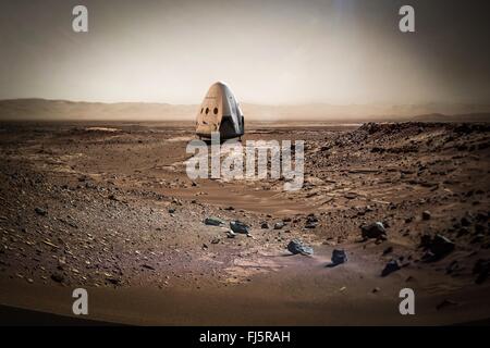 Concetto di artisti illustrazione della SpaceX Dragon missione su Marte Giugno 10, 2015 Febbraio 22, 2016. SpaceX sta lavorando con la NASA per lo sviluppo commerciale di missioni di equipaggio per il volo spaziale umano. Foto Stock
