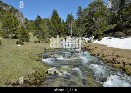 Highland valley con un torrente di origine glaciale Foto Stock