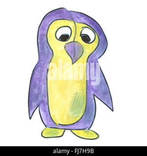 Viola giallo isolato ad acquerello cartoon penguin Foto Stock