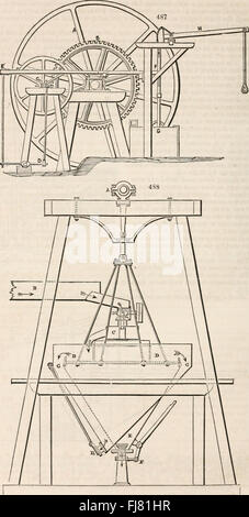 Questo supplemento al Dizionario delle Arti di Ure si concentra sulla storia delle tecnologie industriali, dei processi di produzione e delle pratiche minerarie nel XIX secolo. Copre le prime fasi di industrializzazione, storia mineraria e innovazioni ingegneristiche, contribuendo allo sviluppo dei processi industriali e all'estrazione delle risorse. Foto Stock