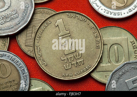 Monete di Israele. Metà israeliano nuovo shekel coin. Foto Stock