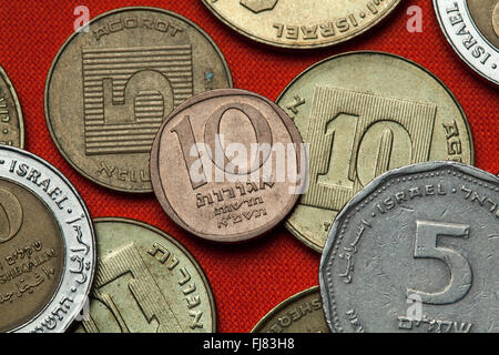 Monete di Israele. 10 israeliano agorot nuova moneta. Foto Stock