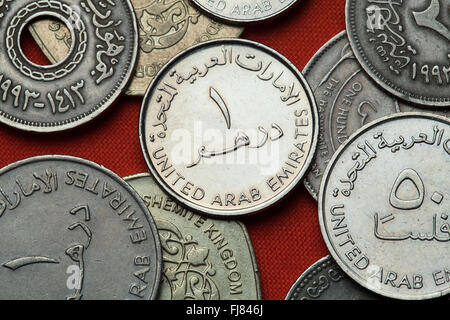 Monete degli Emirati Arabi Uniti. Emirati arabi uniti un dirham moneta. Foto Stock