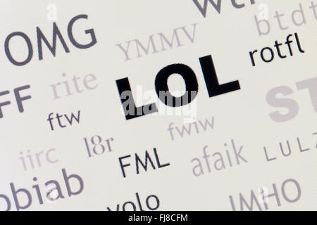 Parola di cloud comunemente usato internet slang evidenziando LOL - USA Foto Stock
