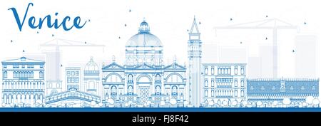 Profilo dello skyline di Venezia con silhouette di Edifici blu. Illustrazione Vettoriale. Viaggi di affari e turismo Concept Illustrazione Vettoriale